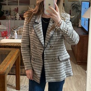 ZARA | TEXTURED CREAM AND NAVY BLAZER NWOT sz Large